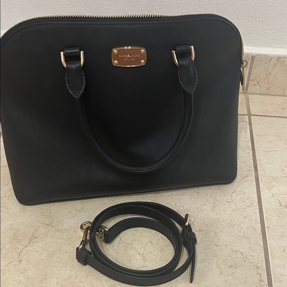 Michael Kors Black Satchel with Gold Accents